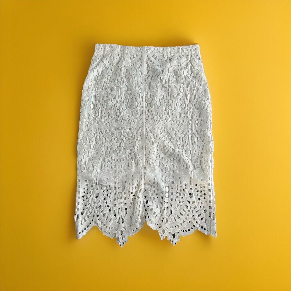 New White Lace Skirt Zippered Back Black Label By Chico's Size 2 (12/L) NWT $149
